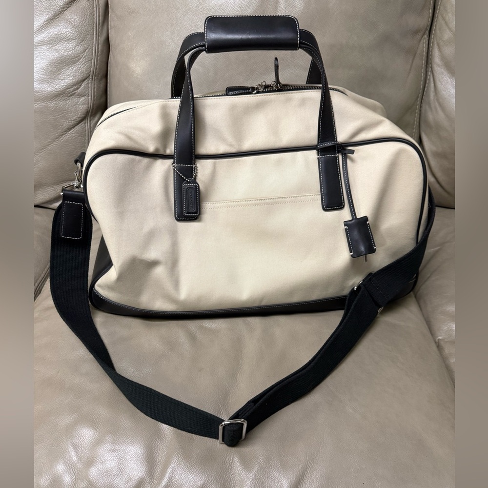 Coach Black and Cream Large Weekend Duffle Bag canvas and leather